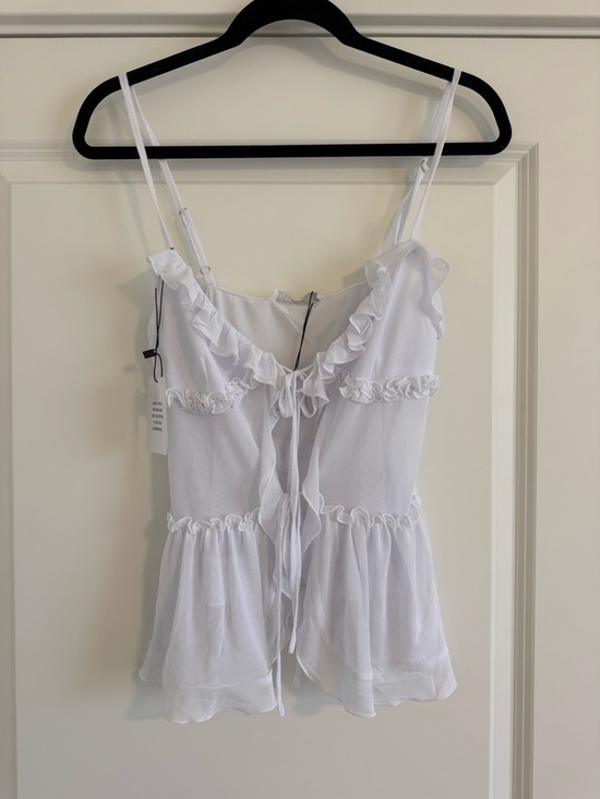 More To Come Tops - White Ruffle Tie-Front Camisole Top